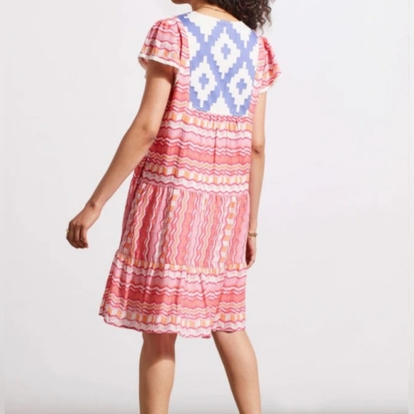 Tribal - Pink Tiered Sundress with Flutter Sleeves - Size Small - Picture 3 of 6
